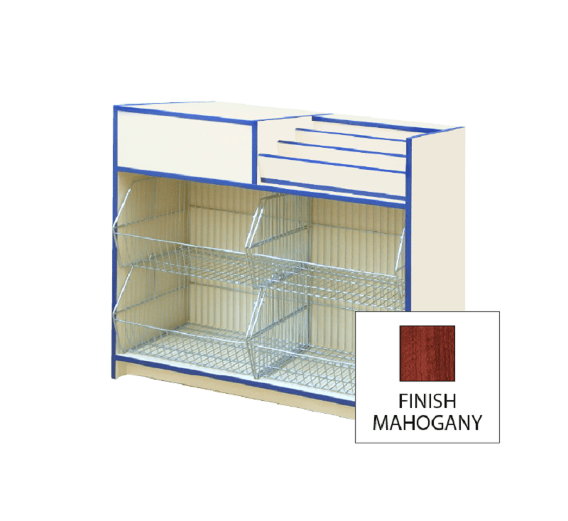 300 Series Stepped Display With Crisp Baskets And Till Point LH 1000mm - Mahogany 1 300 Series Stepped Display With Crisp Baskets And Till Point LH 1000mm - Mahogany