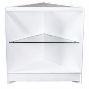 RE1519 - Open Front Corner Counter with Glass Top and Glass Shelf - White - Front View
