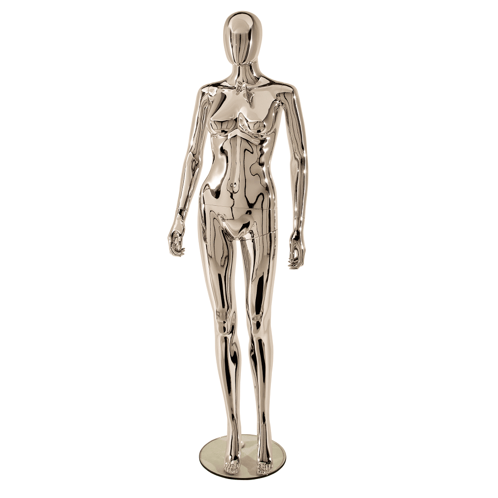 R309 Female Mannequin - Egg Head - Chrome 1 R309 Female Egghead Mannequin Chrome