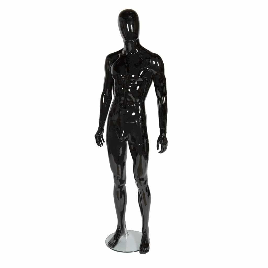 R326 Male Full Body Mannequin Egg Head - Gloss Black 1 R326 Male Mannequin - Egg Head - Gloss Black