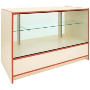 Choice Range L120cm 3/4 Glass Fronted Counter In Cream & Blue Edging - Clearance