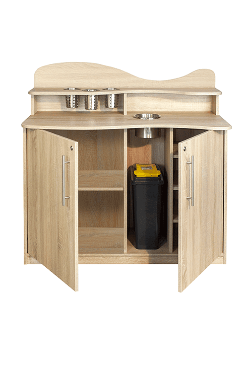 Coffee Station - Oak 3 Oak Coffee Station - Front View - Open Doors