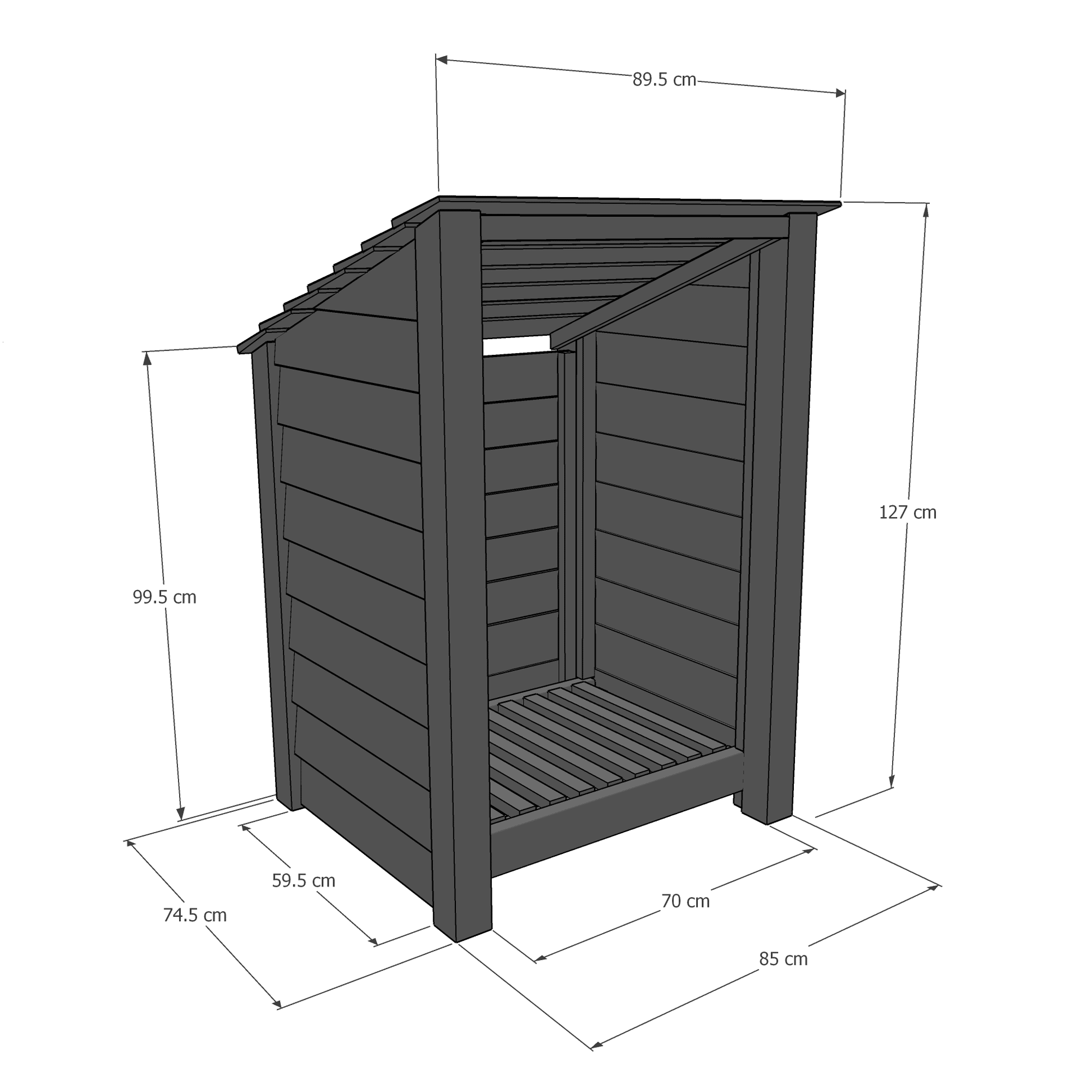 Burley Log Store - 4ft tall x 3ft wide 17 Burley Log Store with Backwards Slope Roof - Dimensions