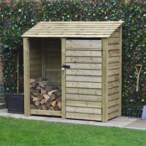MATS6-LGR - Hambleton 6ft Tool Store - Light Green - Front Right - With Logs