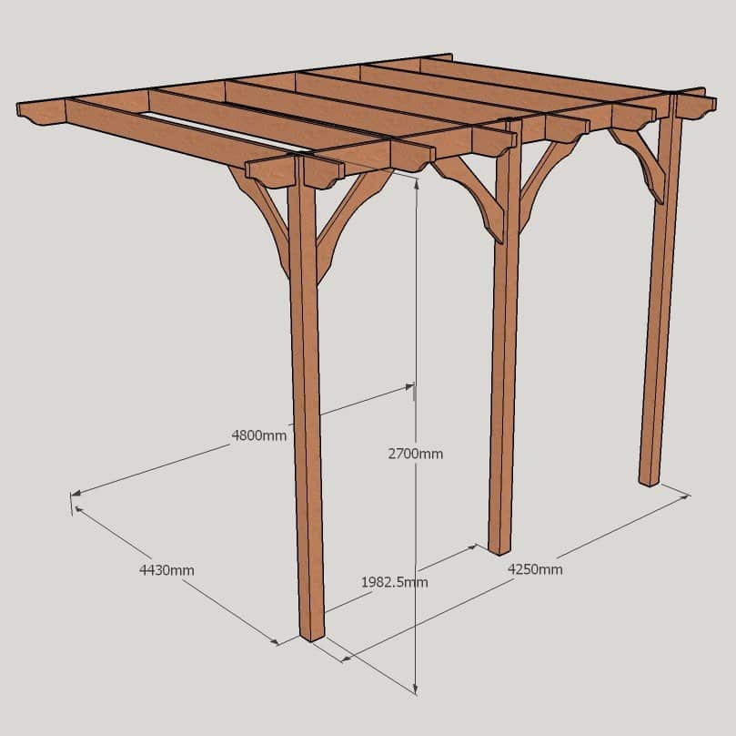 Premium Lean To Pergola - 3 Post 5 3 Post Premium Lean To Pergola – 4.8m x 4.8m