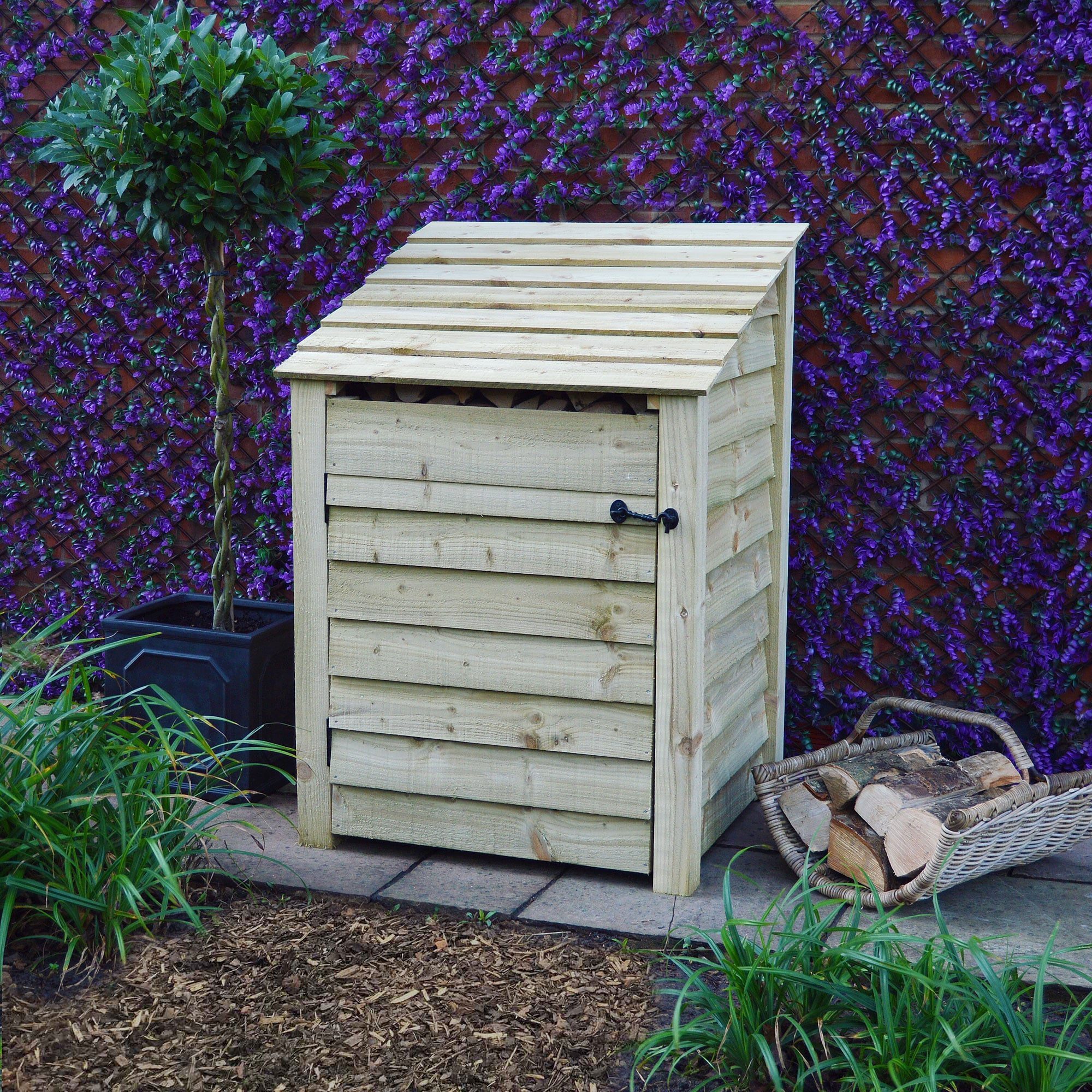 Burley Log Store - 4ft tall x 3ft wide 3 SLS4-LGR-DR-SLD - Burley 4ft Log Store - Light Green - Door - Solid Sides - Front Side View 01