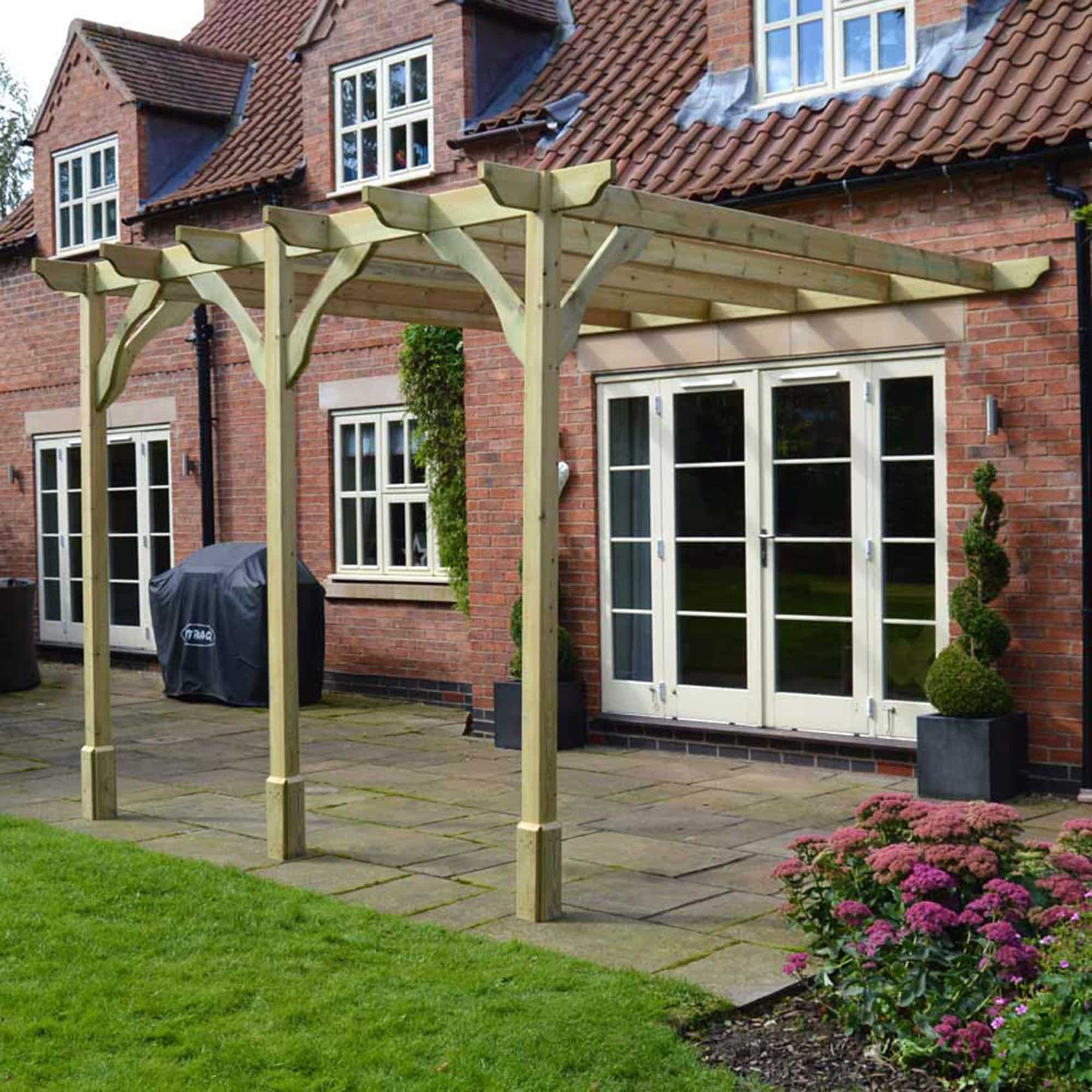Premium Lean To Pergola - 3 Post 1 Premium Lean To Pergola - Light Green