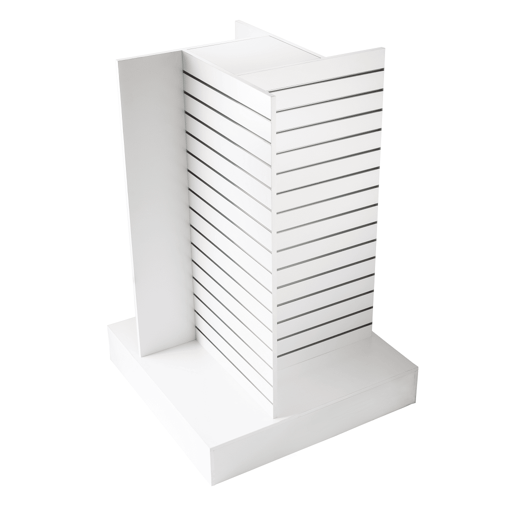 R1529 - 4 Way Slatwall Tower Display Unit - White 1 R1529 4 Way Slatwall Tower Display Unit – White