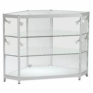 R1595 R1596 Full Glass Display Aluminium Showcase Display Corner Counter