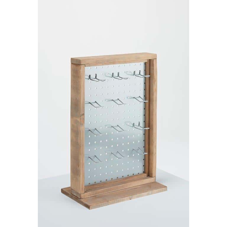 Wood and Perforated Panel Counter Top Display 1 Wood and pegboard with hooks