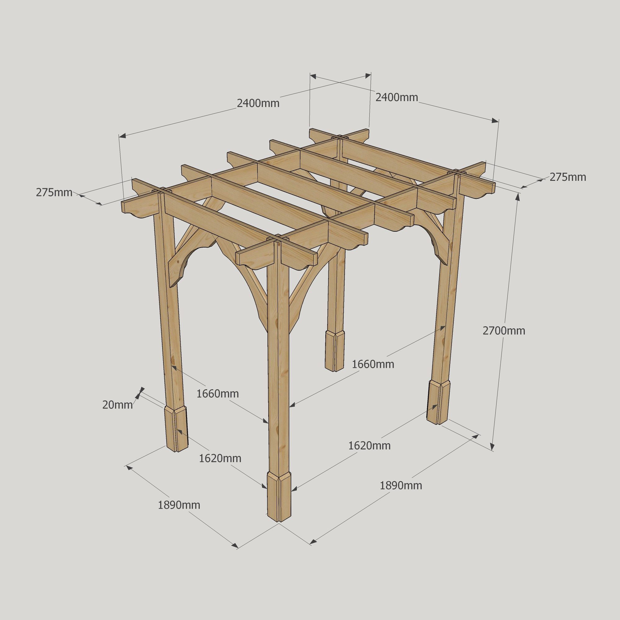 Premium Pergola - 2.4m Wide 14 Premium Pergola - 2400mm x 2400mm - 4 Post