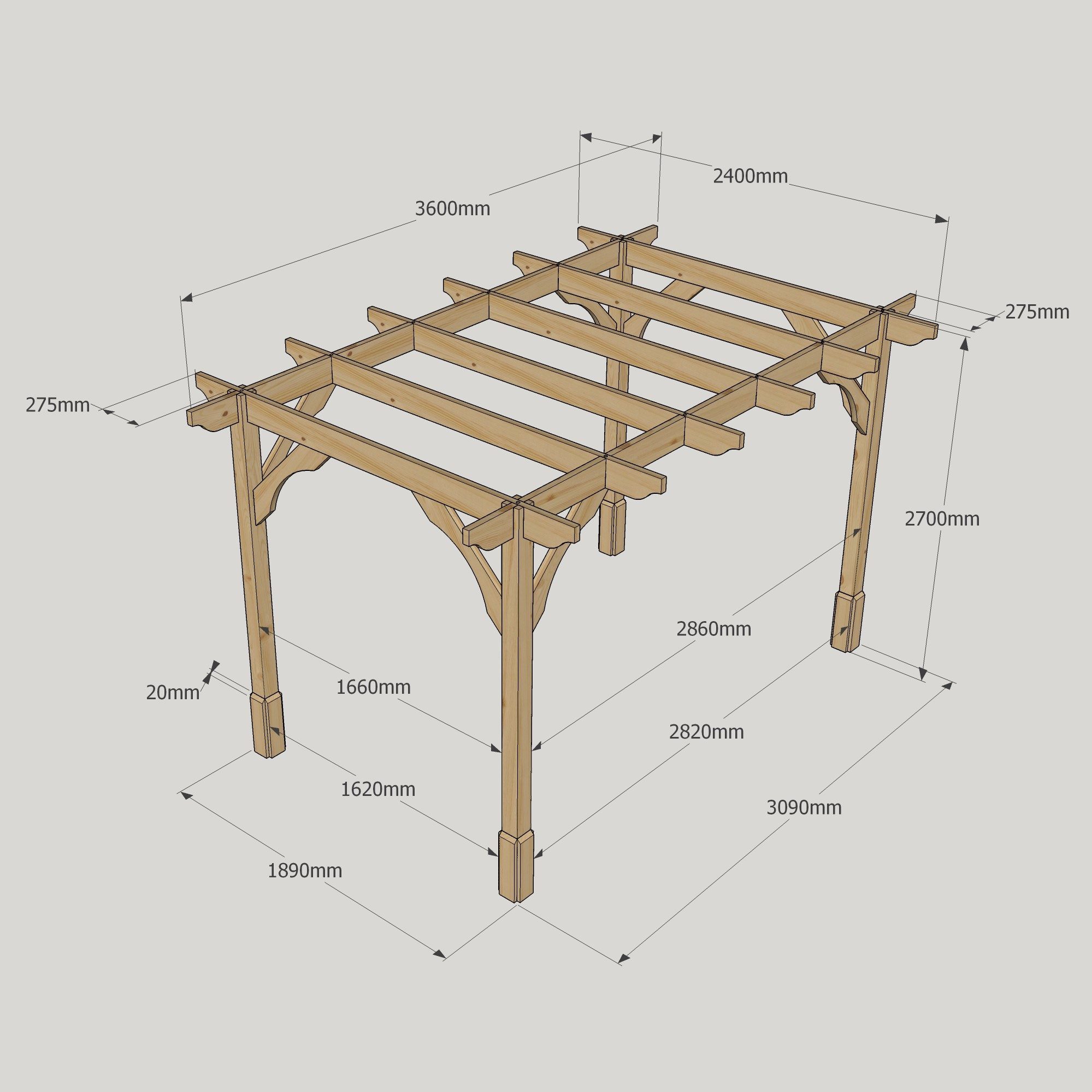 Premium Pergola - 2.4m Wide 16 Premium Pergola - 2400mm x 3600mm - 4 Post