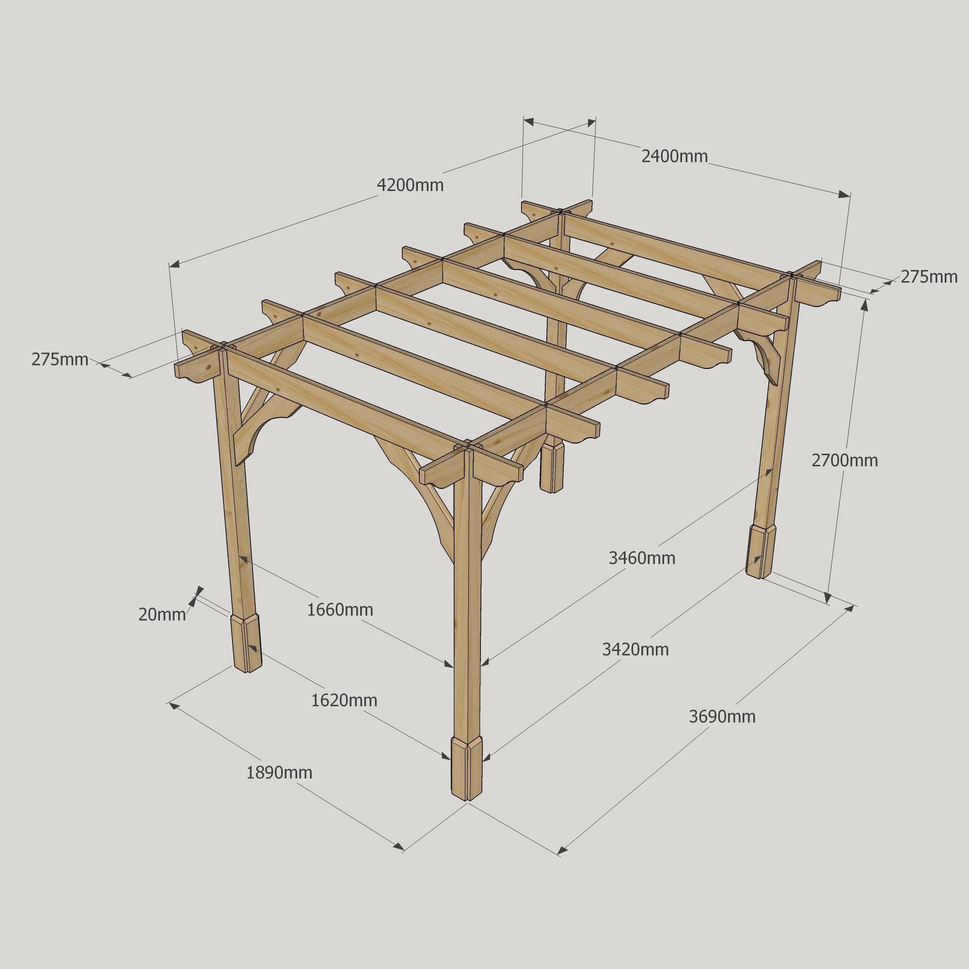 Premium Pergola - 2.4m Wide 17 Premium Pergola - 2400mm x 4200mm - 4 Post