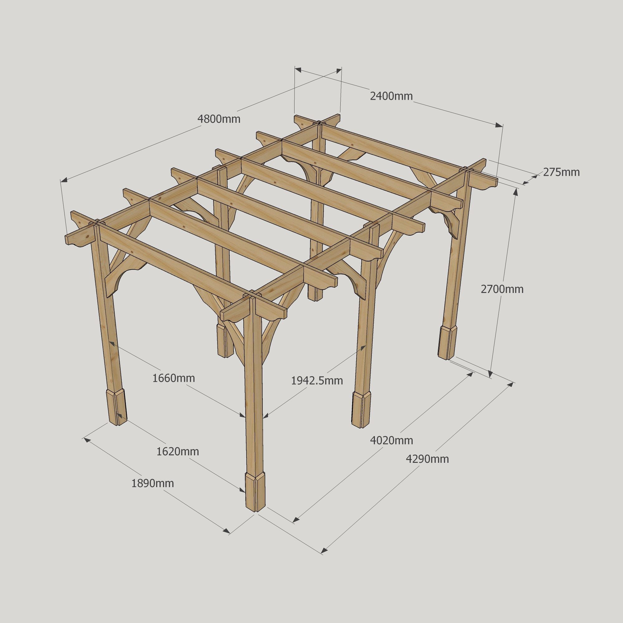 Premium Pergola - 2.4m Wide 20 Premium Pergola - 2400mm x 4800mm - 6 Post