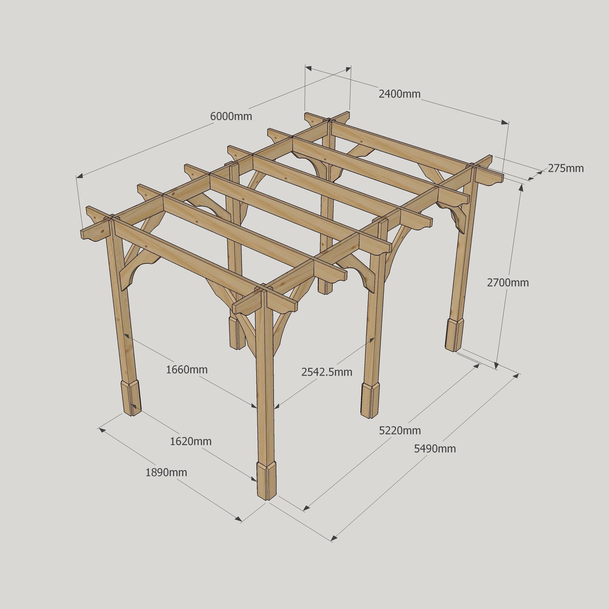 Premium Pergola - 2.4m Wide 22 Premium Pergola - 2400mm x 6000mm - 6 Post