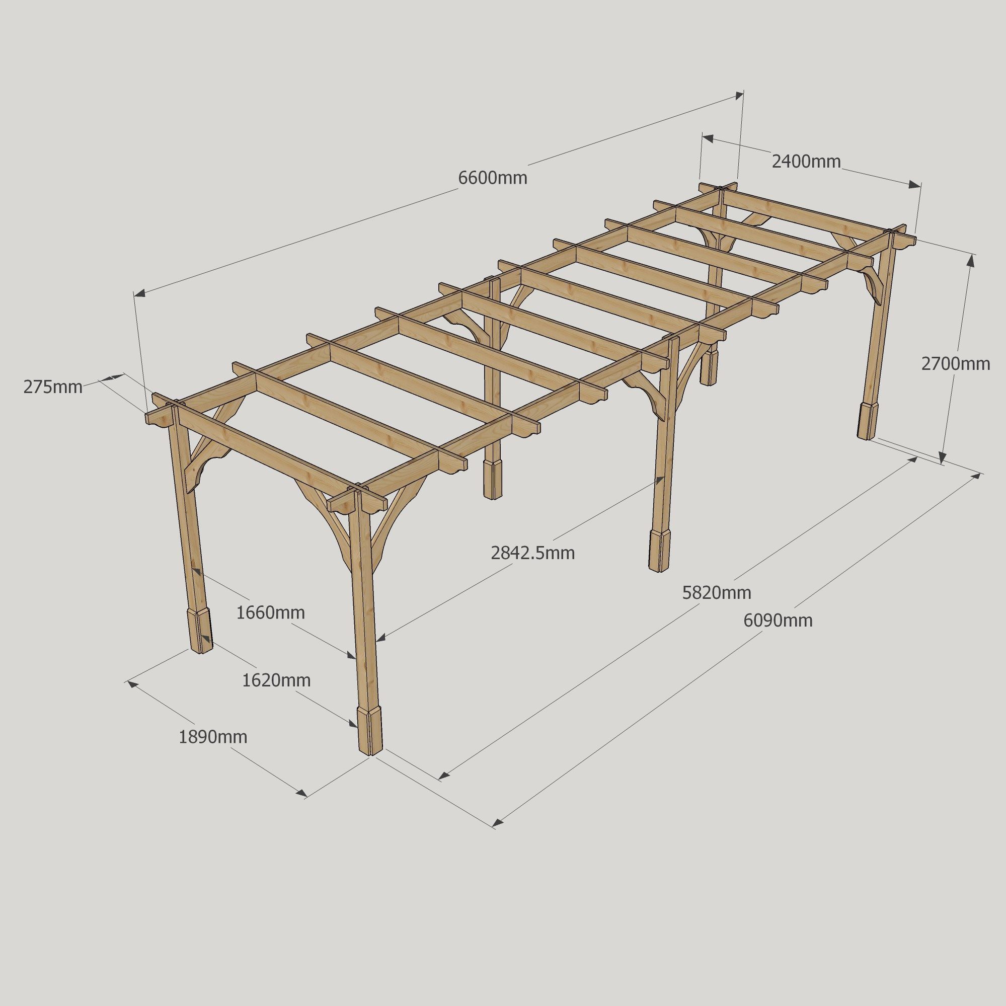 Premium Pergola - 2.4m Wide 23 Premium Pergola - 2400mm x 6600mm - 6 Post