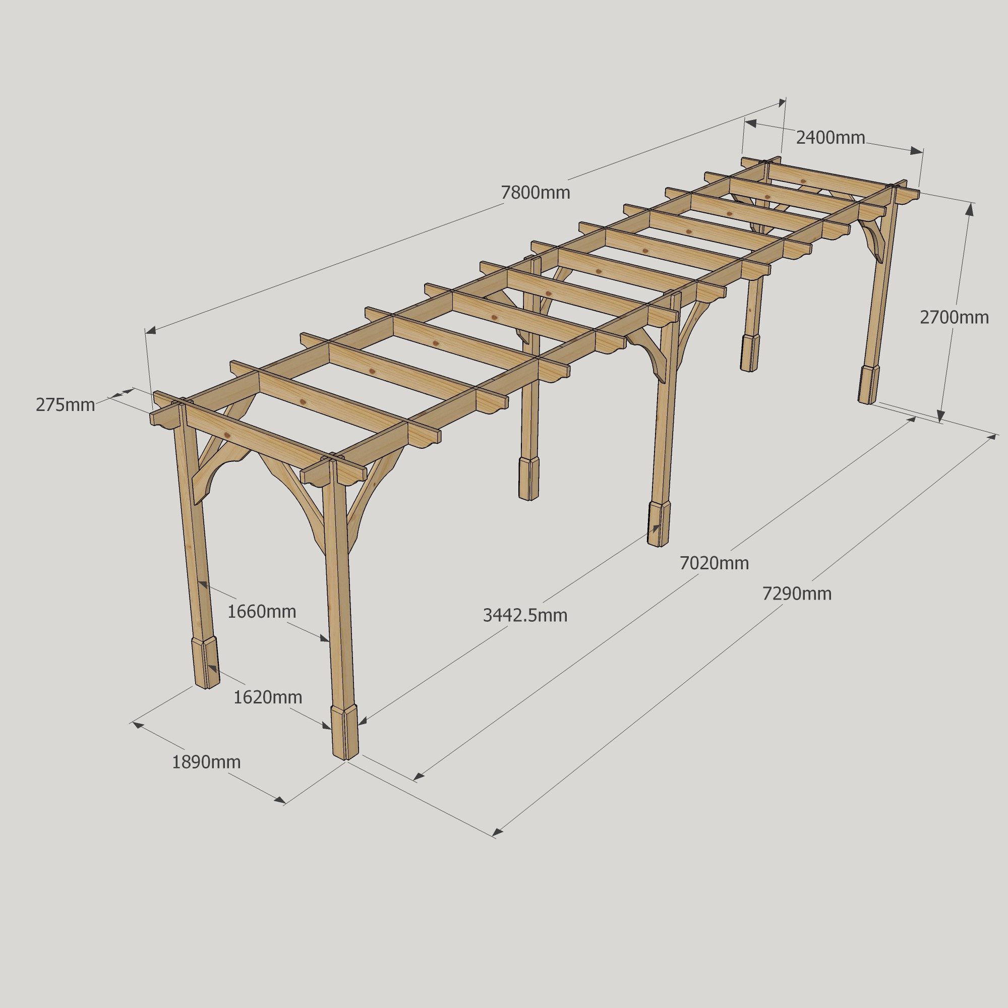 Premium Pergola - 2.4m Wide 25 Premium Pergola - 2400mm x 7800mm - 6 Post
