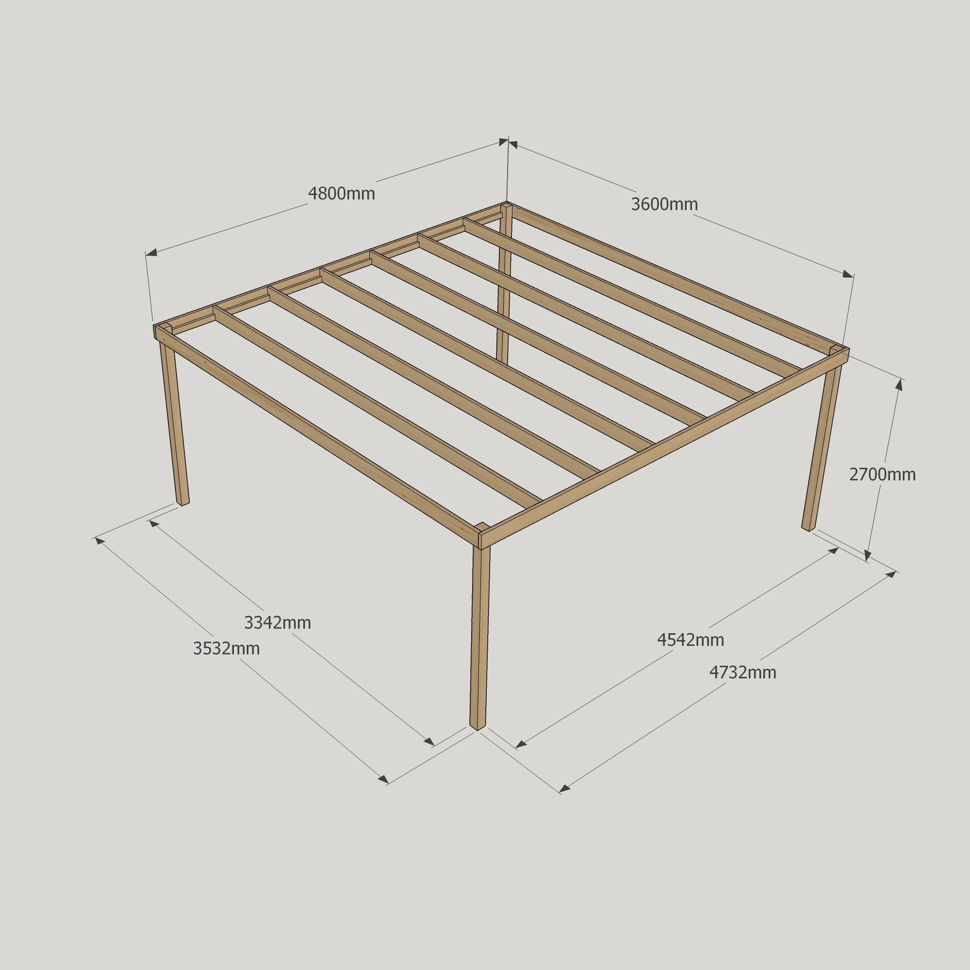 Box Pergola - 3.6m Wide 10 Box Pergola - 3600mm x 4800mm - 4 Post