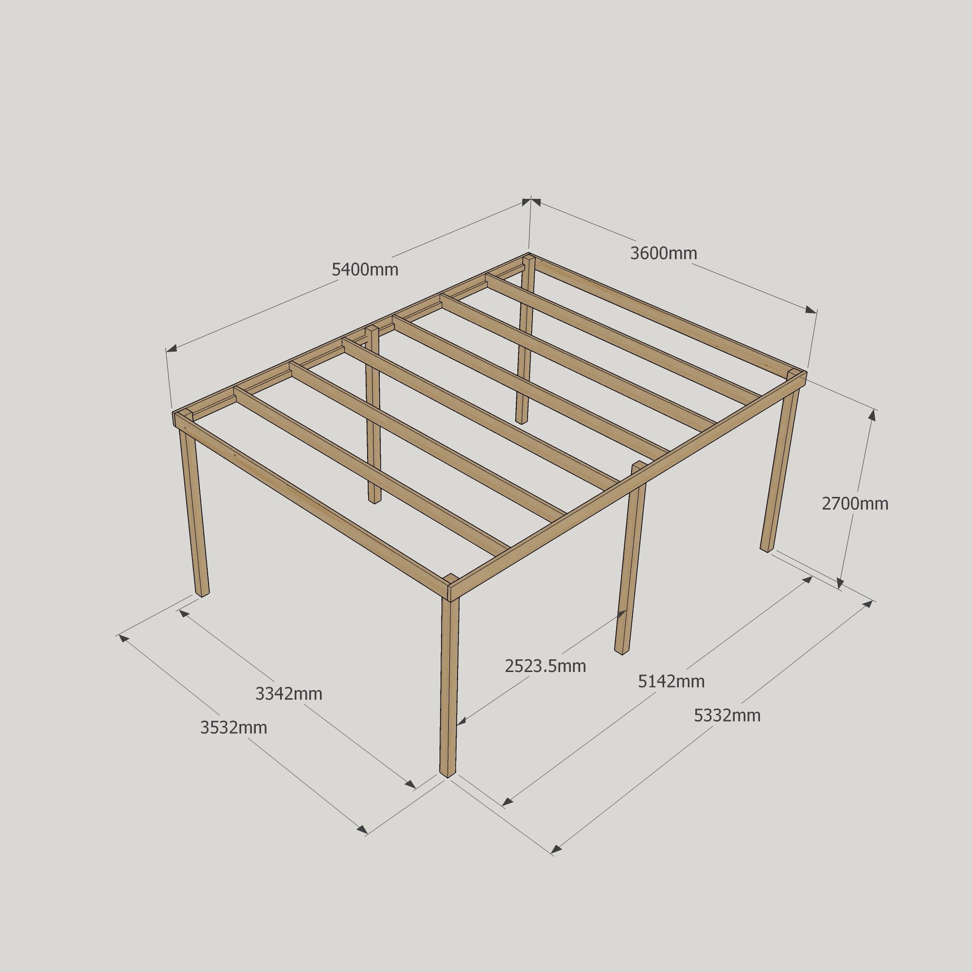 Box Pergola - 3.6m Wide 12 Box Pergola - 3600mm x 5400mm - 6 Post