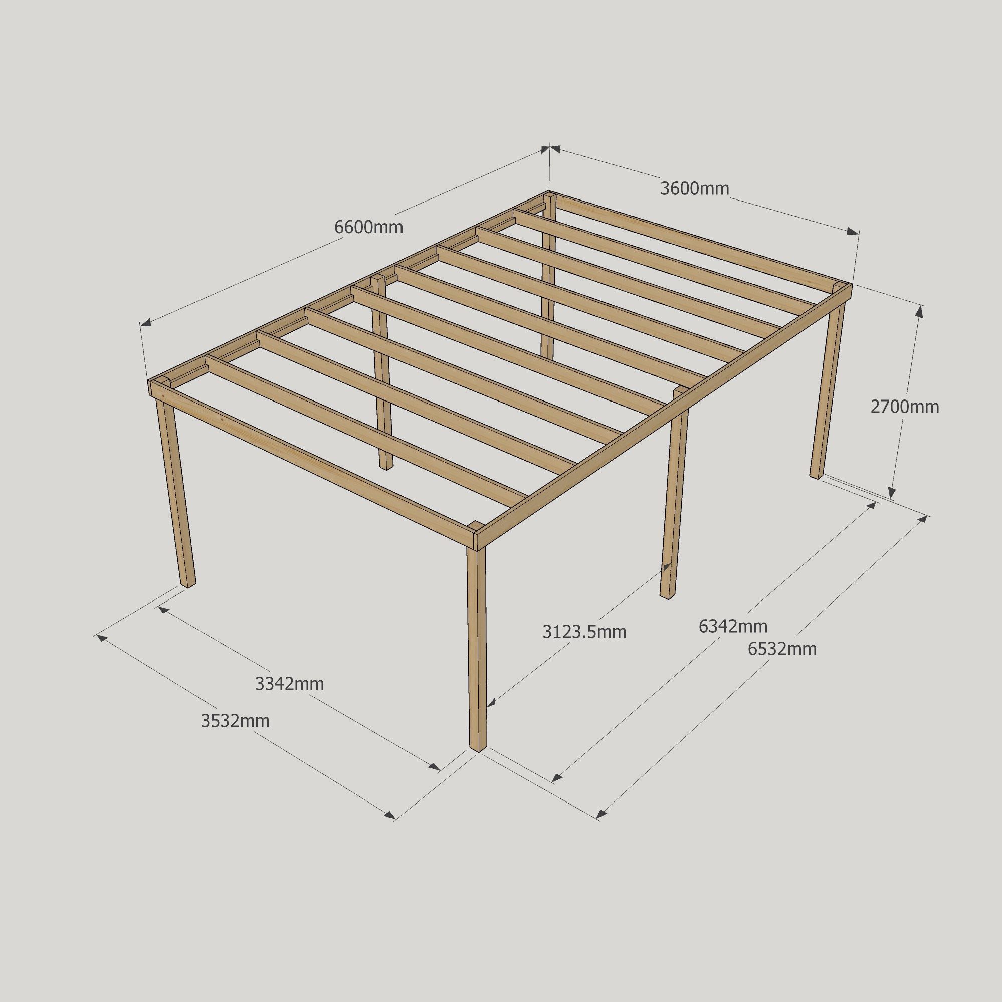 Box Pergola - 3.6m Wide 14 Box Pergola - 3600mm x 6600mm - 6 Post