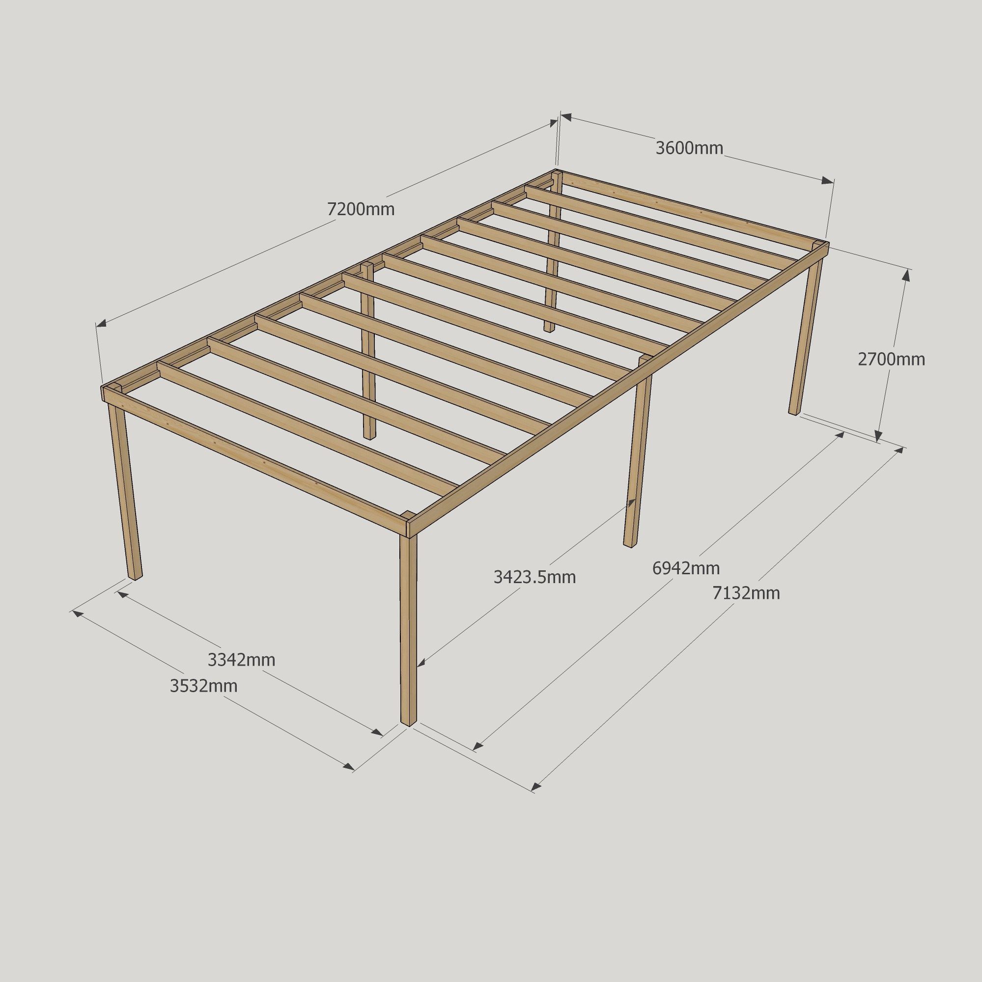 Box Pergola - 3.6m Wide 15 Box Pergola - 3600mm x 7200mm - 6 Post