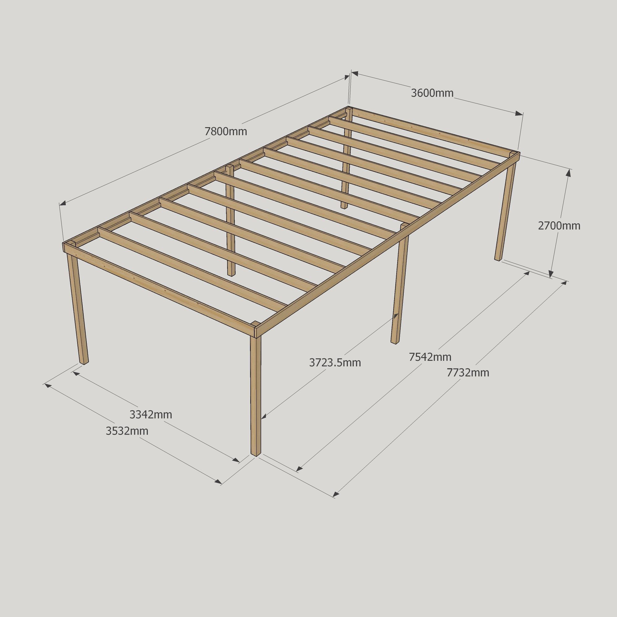 Box Pergola - 3.6m Wide 16 Box Pergola - 3600mm x 7800mm - 6 Post