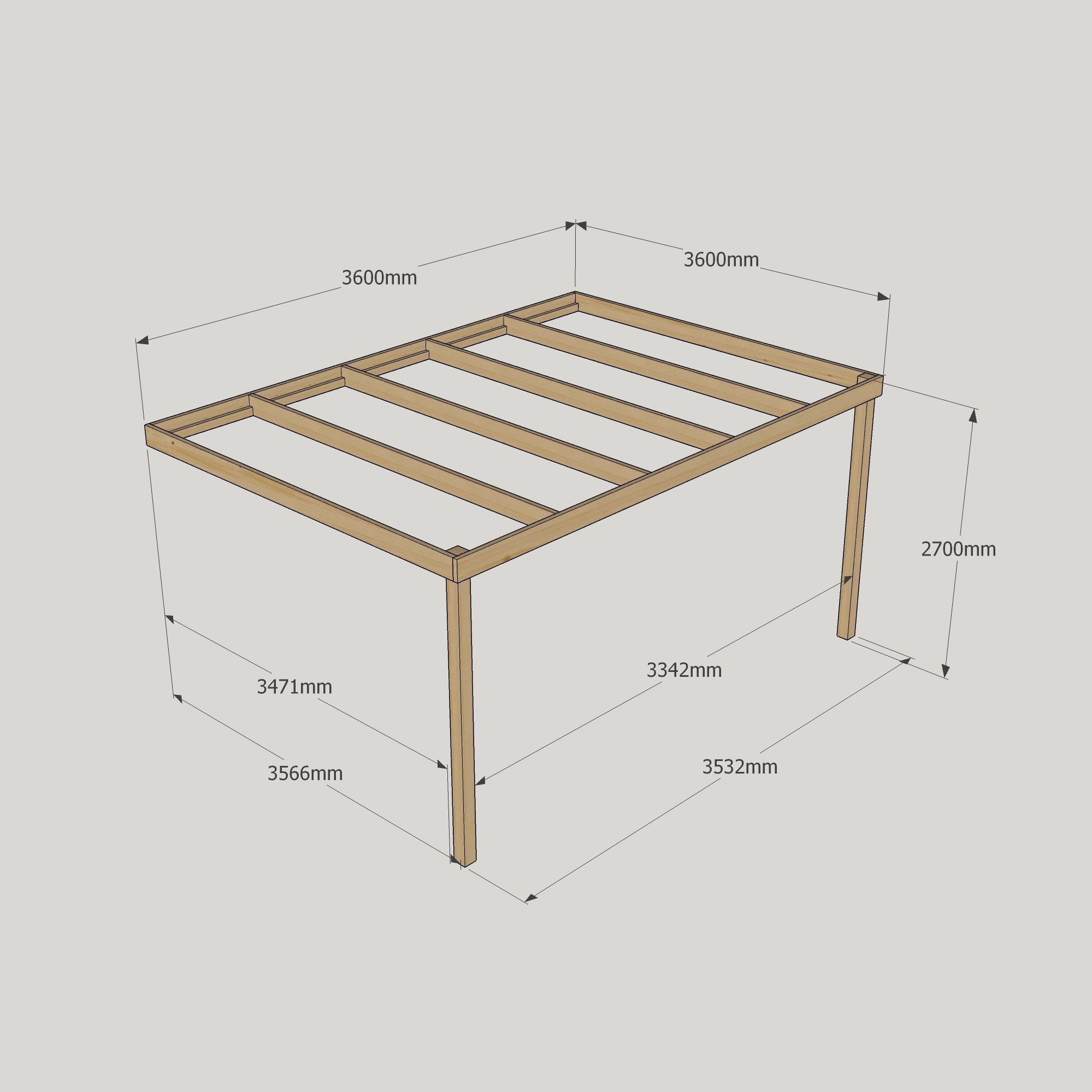 Wall Mounted Box Pergola - 3.6m Deep 7 Wall Mounted Box Pergola - 3600mm x 3600mm - 2 Post