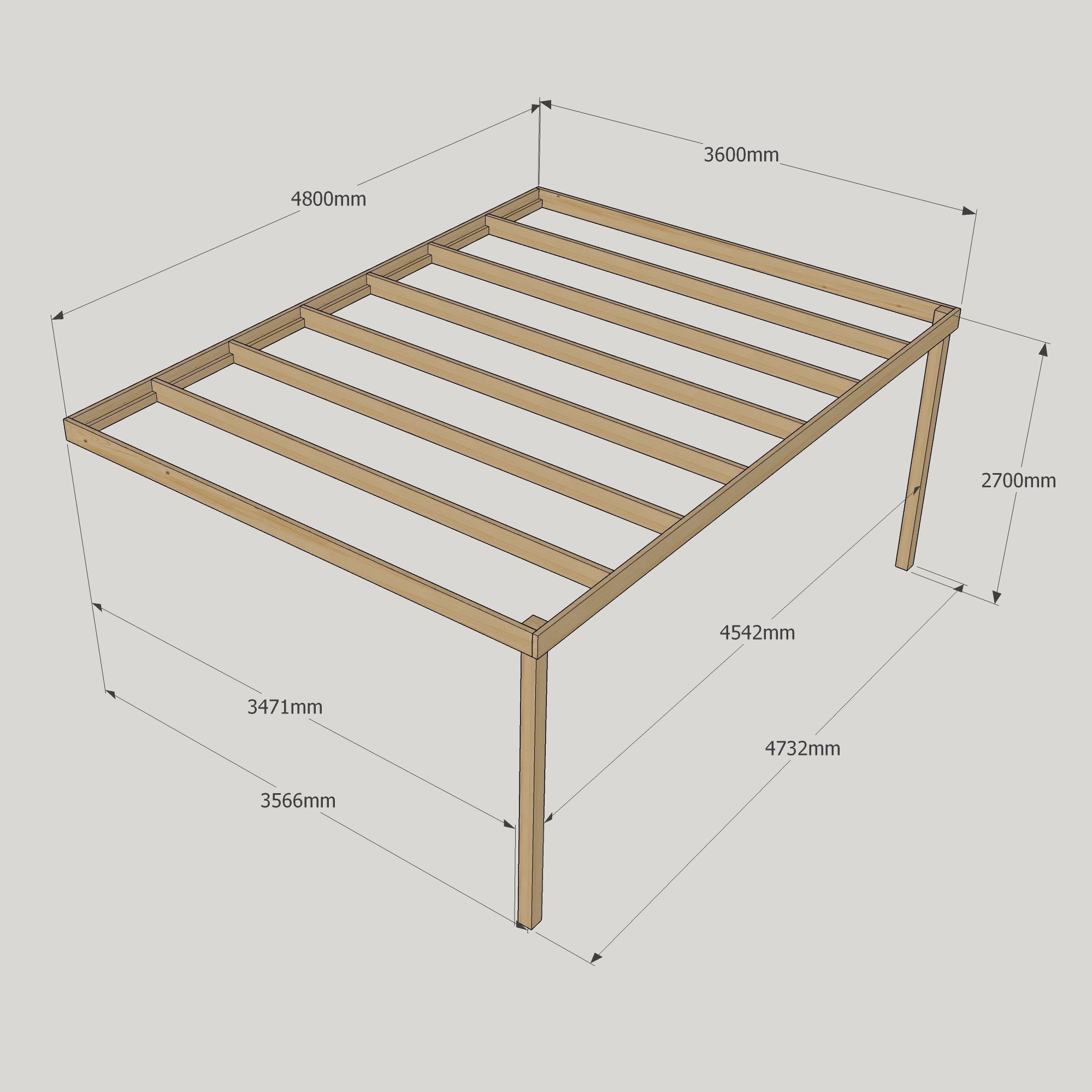 Wall Mounted Box Pergola - 3.6m Deep 10 Wall Mounted Box Pergola - 3600mm x 4800mm - 2 Post
