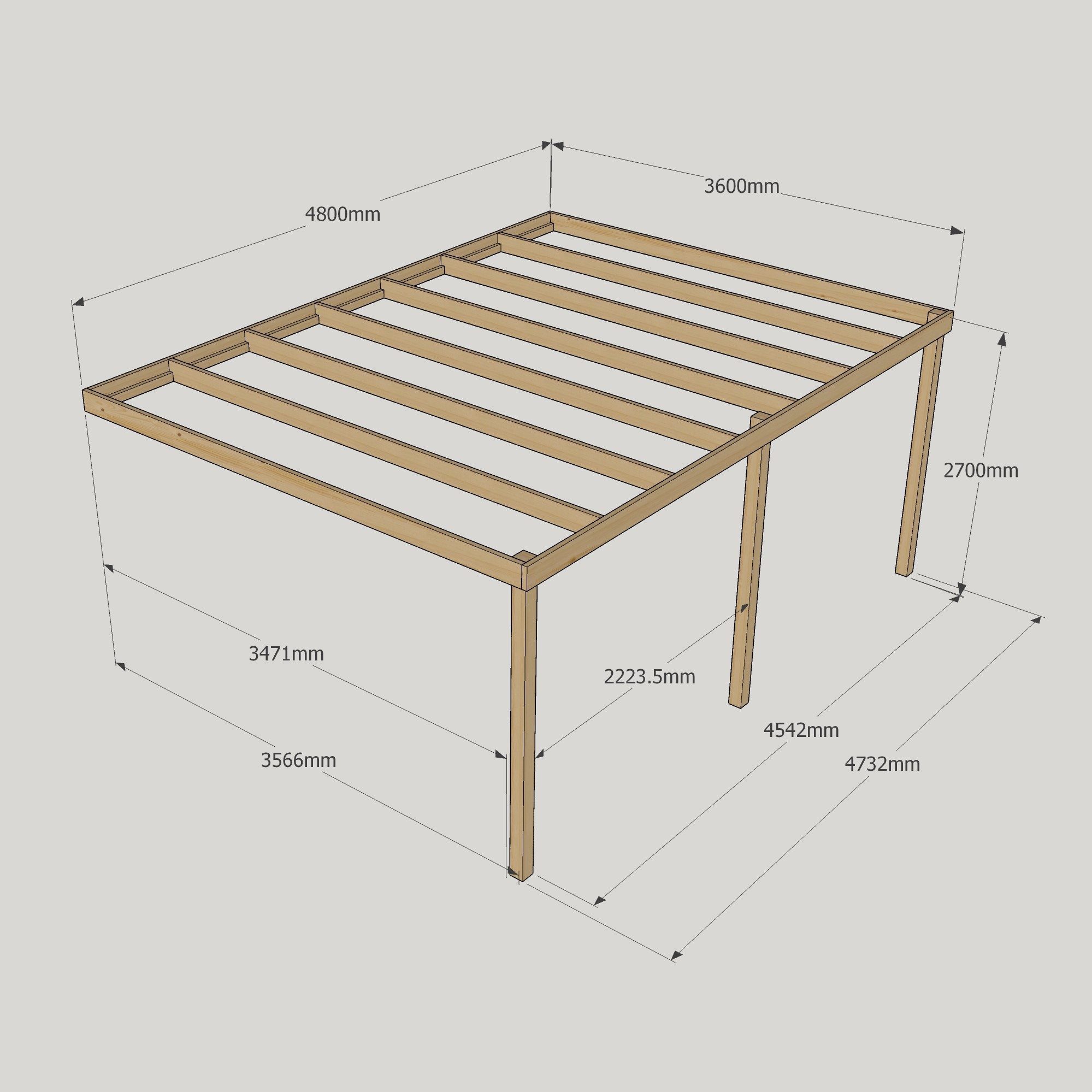 Wall Mounted Box Pergola - 3.6m Deep 11 Wall Mounted Box Pergola - 3600mm x 4800mm - 3 Post