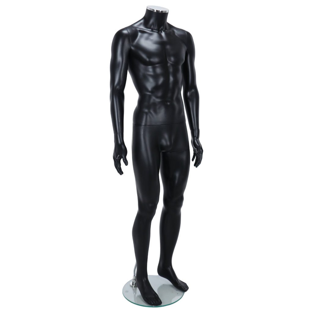 R333B Male Mannequin - No Head - Black Finish 1 R333B Male Headless Mannequin - Black Finish - Front Right View