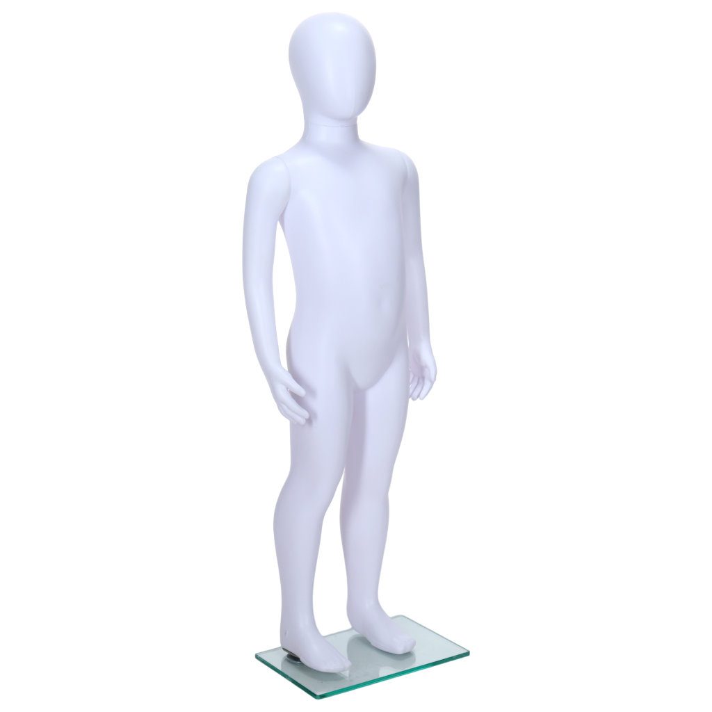 R343 Child Mannequin - Egg Head - White Finish - 1000mm Tall 1 R343 Child Mannequin - 1000mm Tall - Egg Head - White Finish - Front Right View