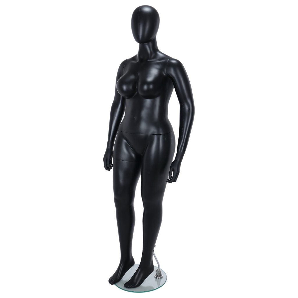 R349B Female Fuller Figure Mannequin - Egg Head - Black Finish 3 R349B Female Mannequin - Life Size - Black Finish - Front Left View 2