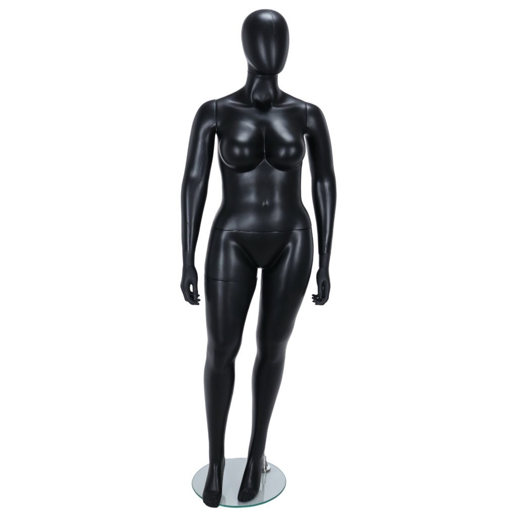 R349B Female Fuller Figure Mannequin - Egg Head - Black Finish 2 R349B Female Mannequin - Life Size - Black Finish - Front View