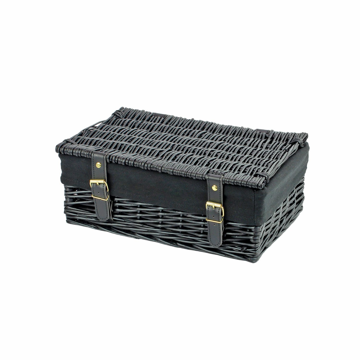 KT155B - 14 Inch Black Wicker Hamper Basket & Black Liner 1 KT155B - 14 Inch Black Wicker Hamper Basket & Black Liner