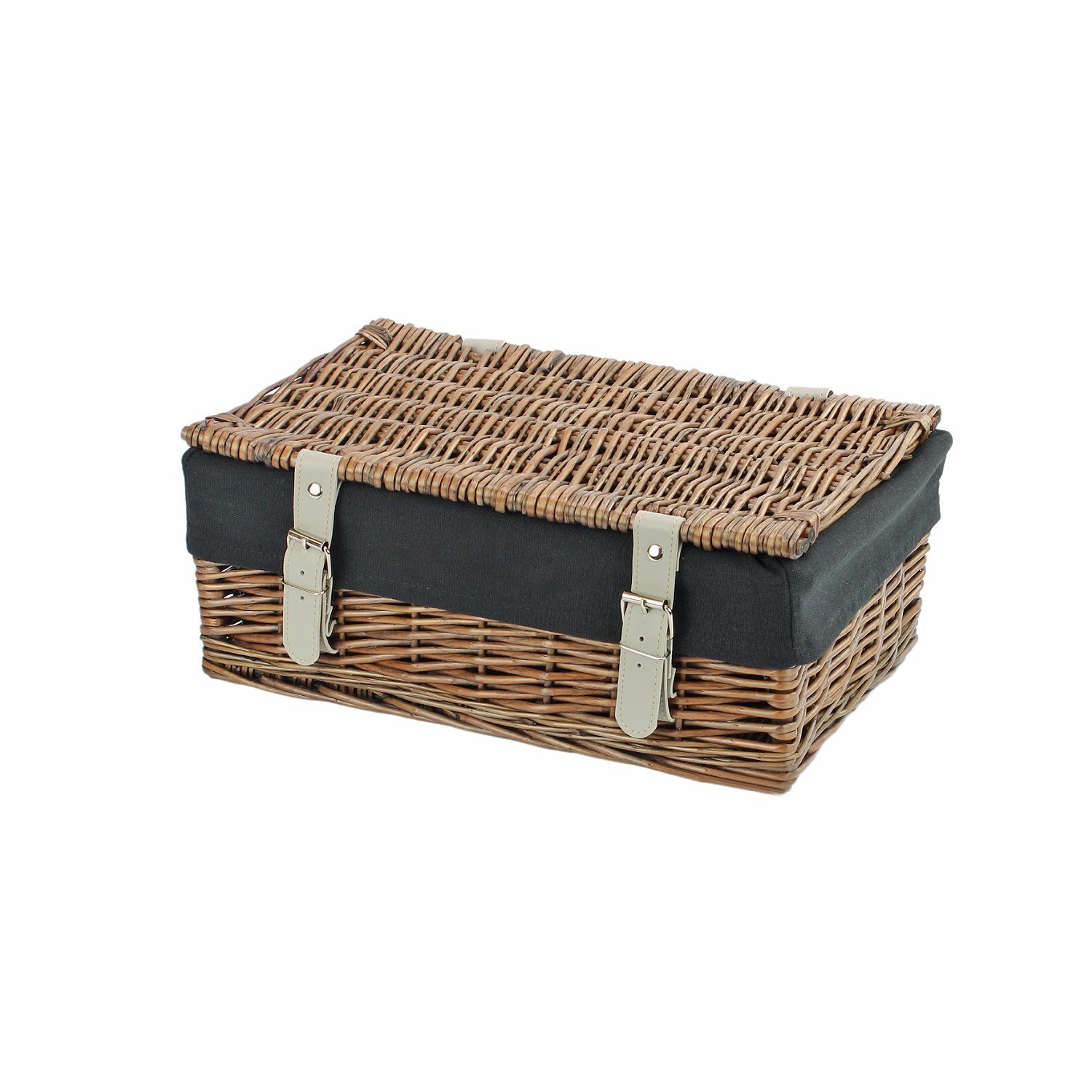 KT165B - 14 Inch Bronzed Wicker Hamper Basket & Black Liner 1 KT165B - 14 Inch Bronzed Wicker Hamper Basket & Black Liner