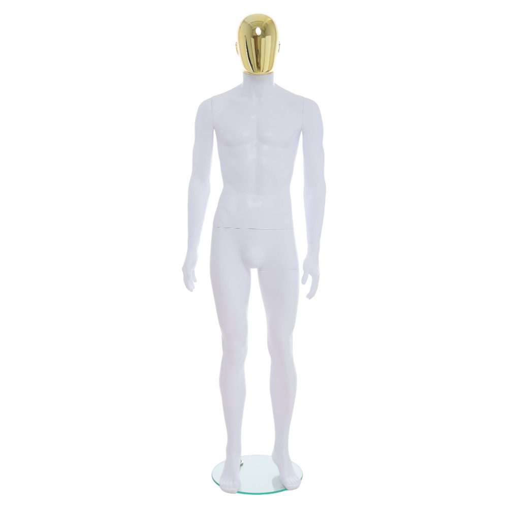 R357GD Male Mannequin - White Finish with Gold Head 2 R357GD - Mens Mannequin - White with Gold Head - Front View