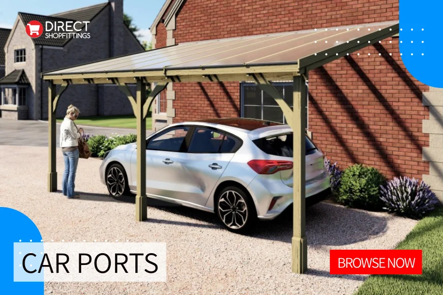 UK Made Car Ports with Felt Shingle or Polycarbonate roof options.