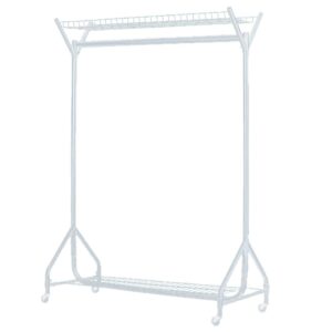 R1-4-WH-BSK - 4ft Clothes Rail with Top and Bottom Shelves - Gloss White - No Background