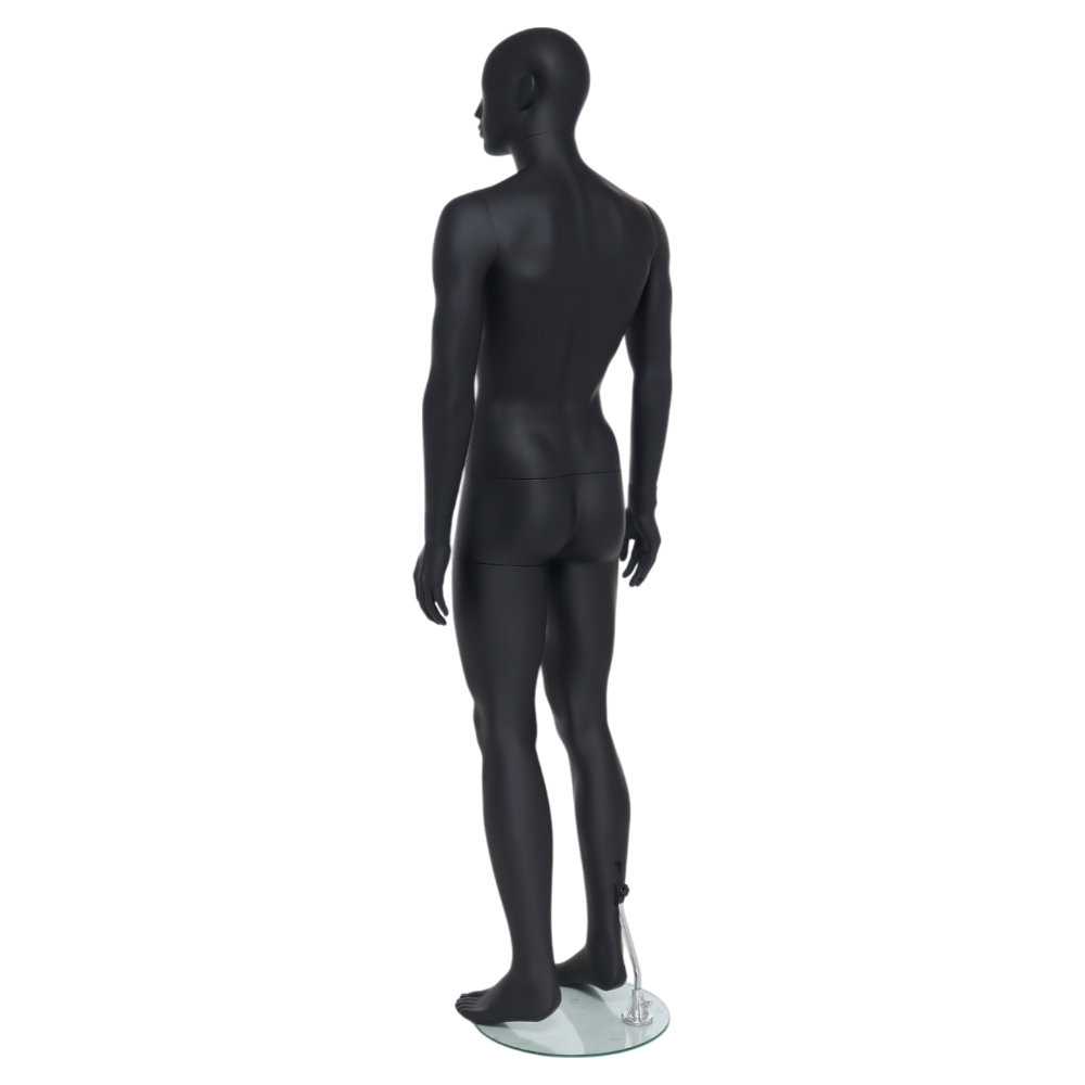 GAM321 Male Mannequin - Abstract - Matt Black 6 GAM321 - Mens Mannequin - Black Finish - Back Left View