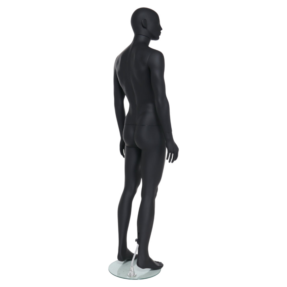 GAM321 Male Mannequin - Abstract - Matt Black 4 GAM321 - Mens Mannequin - Black Finish - Back Right View