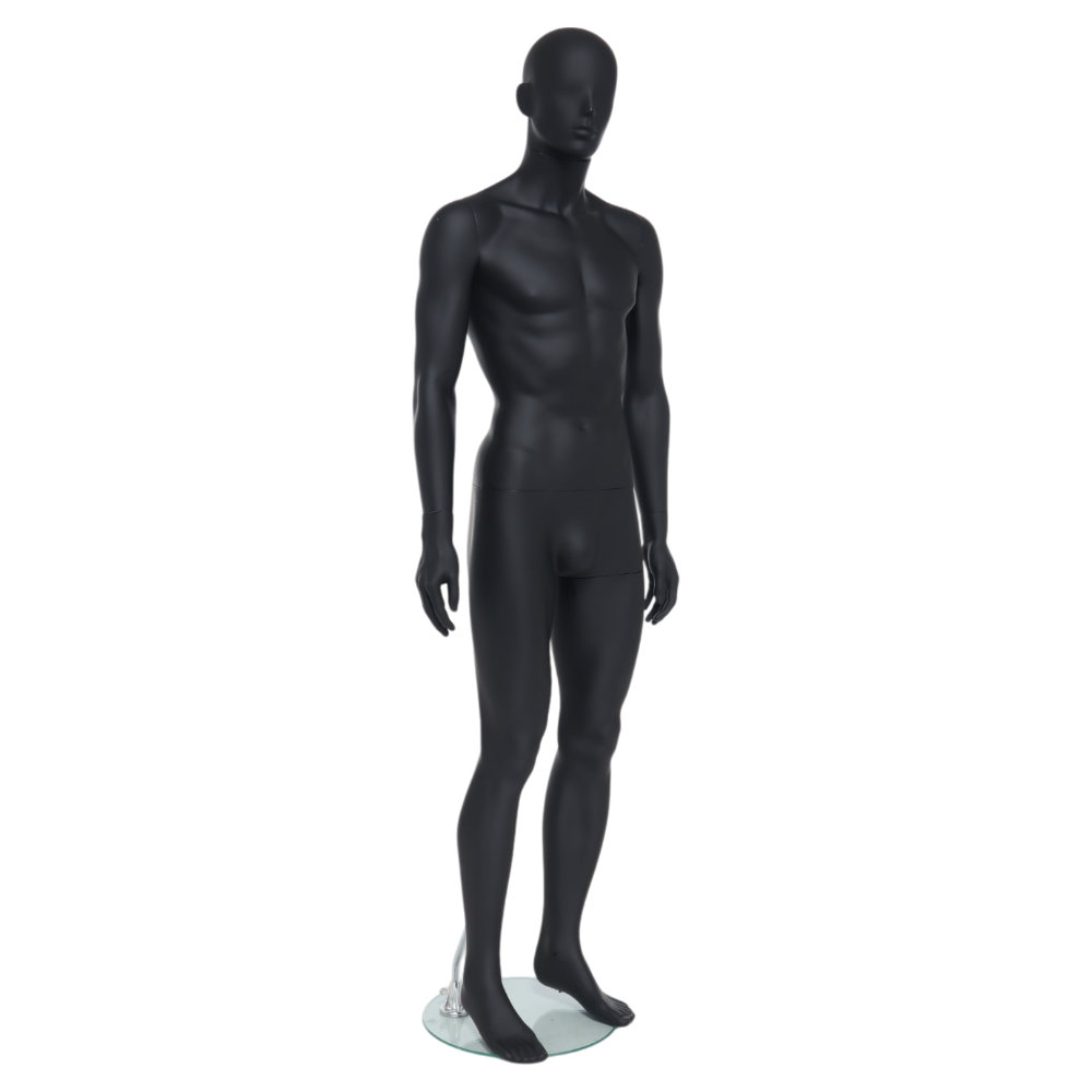 GAM321 Male Mannequin - Abstract - Matt Black 1 GAM321 - Mens Mannequin - Black Finish - Front Right View