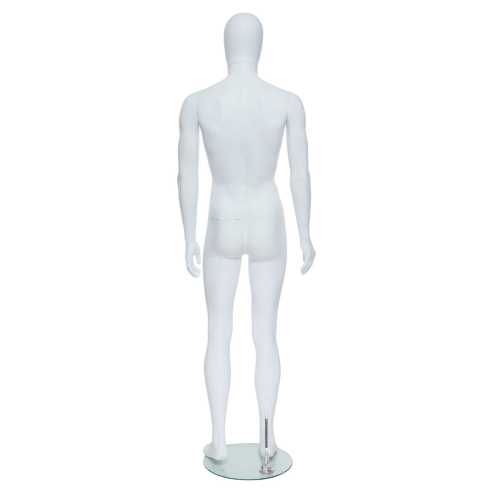 GEM301 Male Mannequin - Egg Head - Matt White 5 GEM301 - Mens Mannequin - Egg Head - White Finish - Back View