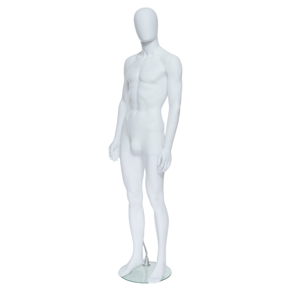 GEM301 Male Mannequin - Egg Head - Matt White 3 GEM301 - Mens Mannequin - Egg Head - White Finish - Front Left View