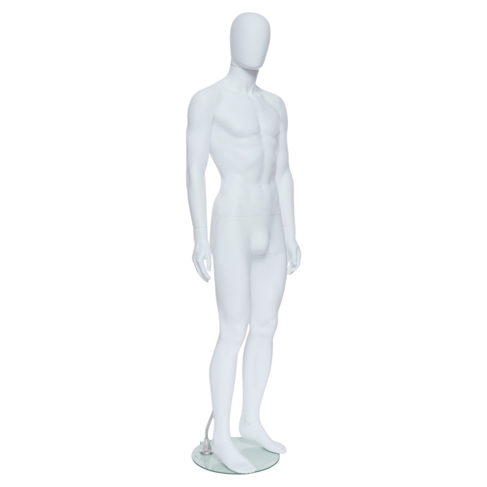 GEM301 Male Mannequin - Egg Head - Matt White 1 GEM301 - Mens Mannequin - Egg Head - White Finish - Front Right View