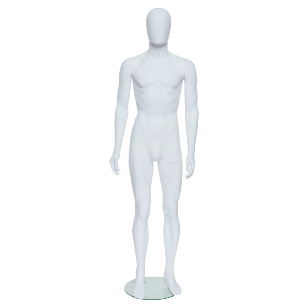 GEM301 Male Mannequin - Egg Head - Matt White 2 GEM301 - Mens Mannequin - Egg Head - White Finish - Front View