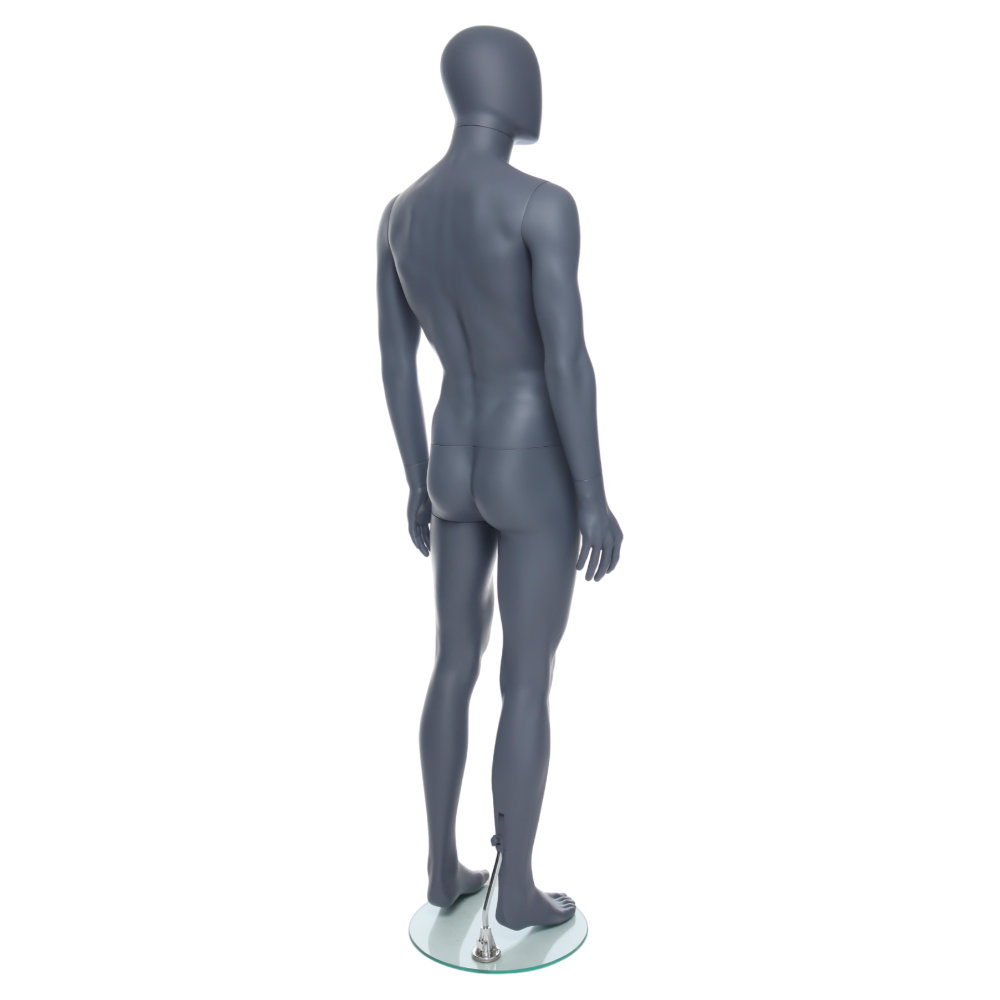 GEM341 Male Mannequin - Egg Head - Matt Grey 6 GEM341 - Mens Mannequin - Egg Head - Grey Finish - Back Right View