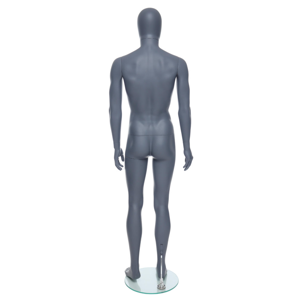 GEM341 Male Mannequin - Egg Head - Matt Grey 5 GEM341 - Mens Mannequin - Egg Head - Grey Finish - Back View