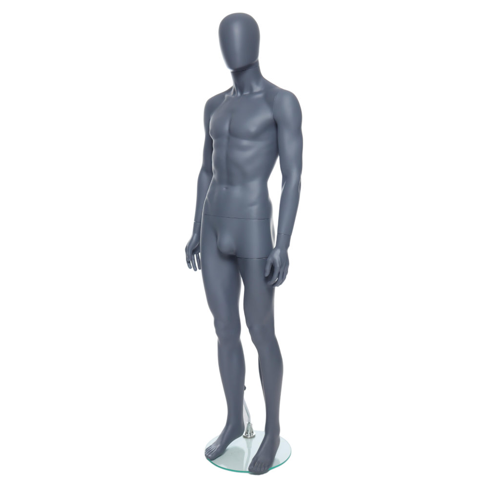 GEM341 Male Mannequin - Egg Head - Matt Grey 3 GEM341 - Mens Mannequin - Egg Head - Grey Finish - Front Left View