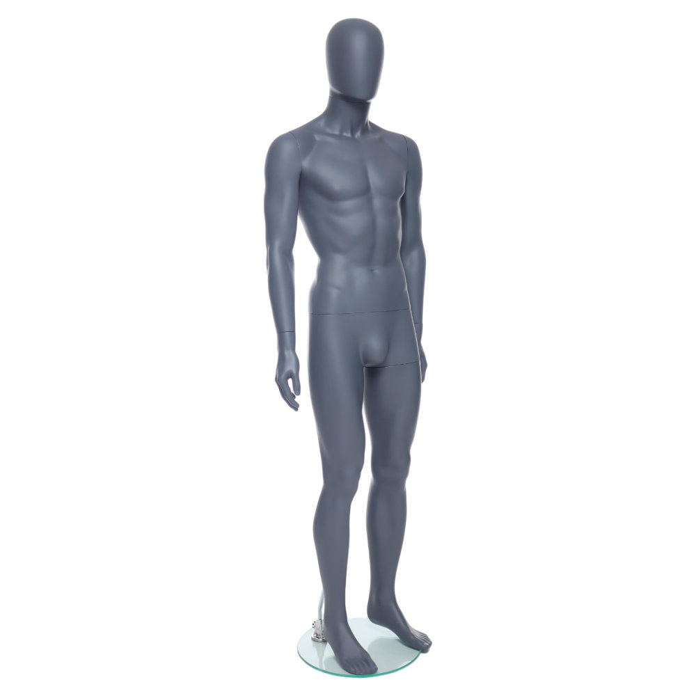 GEM341 Male Mannequin - Egg Head - Matt Grey 1 GEM341 - Mens Mannequin - Egg Head - Grey Finish - Front Right View