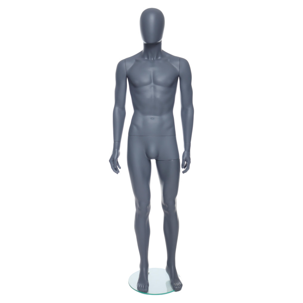 GEM341 Male Mannequin - Egg Head - Matt Grey 2 GEM341 - Mens Mannequin - Egg Head - Grey Finish - Front View